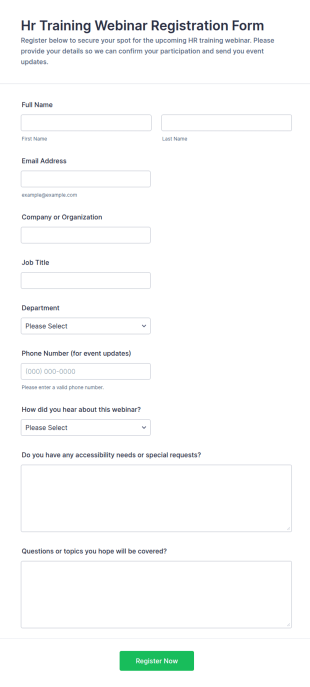 HR Training Webinar Registration Form Template