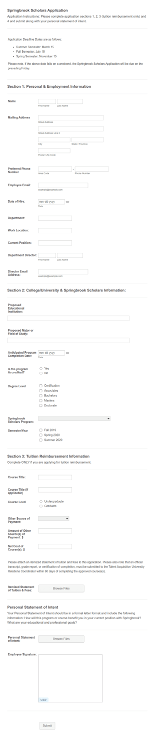 HR Tuition Assistance Application Form Template