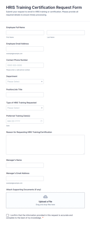 HRIS Training Certification Request Form Template