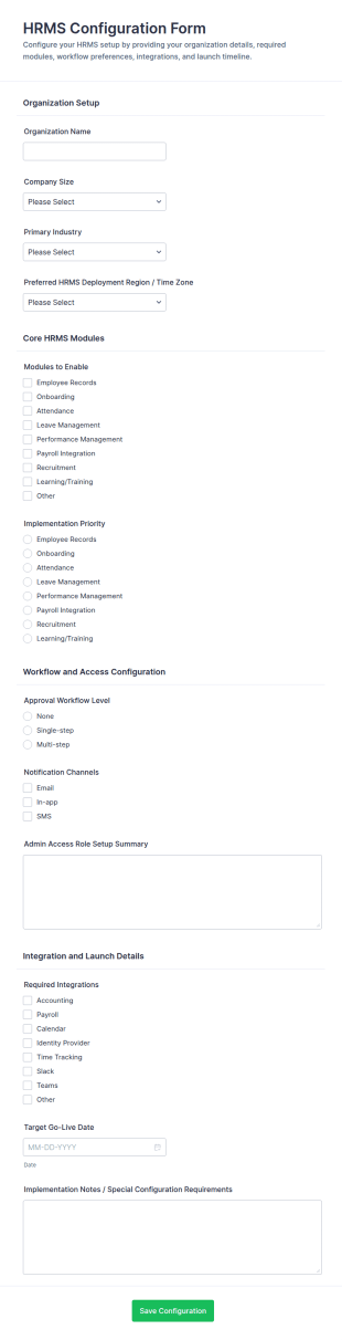 HRMS Configuration Form Template