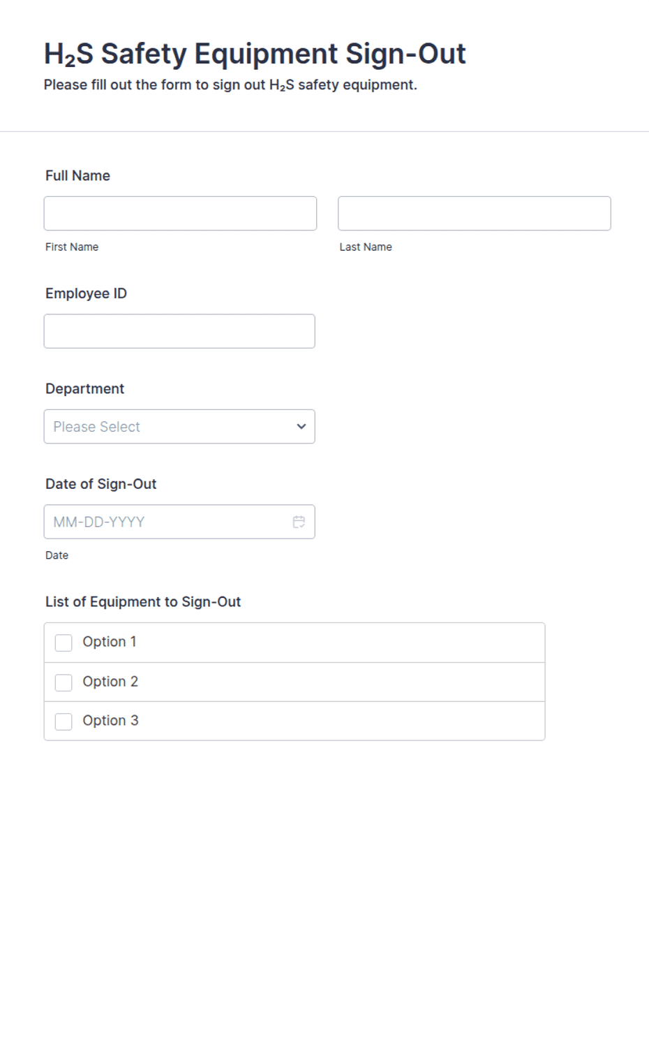 Suction Machine Sign Out Form H₂S Safety Equipment Sign-Out Form Template | Jotform