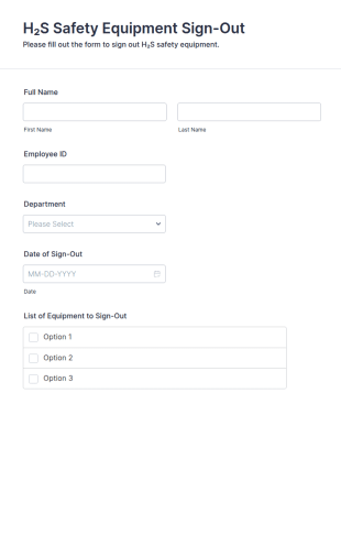 H₂S Safety Equipment Sign Out Form Template