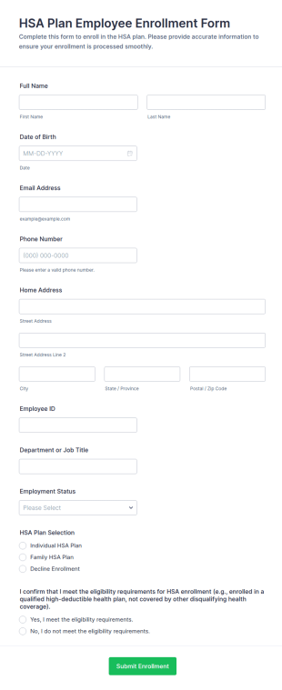 HSA Plan Employee Enrollment Form Template