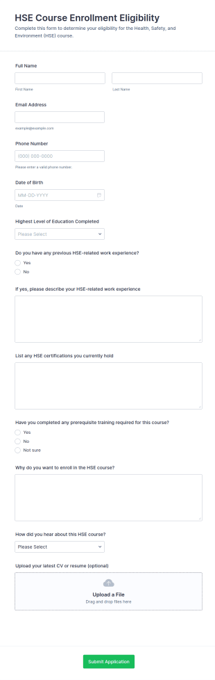 HSE Course Enrollment Eligibility Form Template