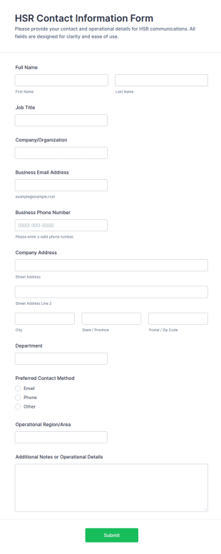 HSR Contact Information Form Template