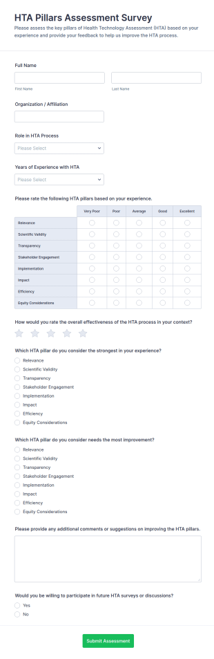 HTA Pillars Assessment Survey Form Template
