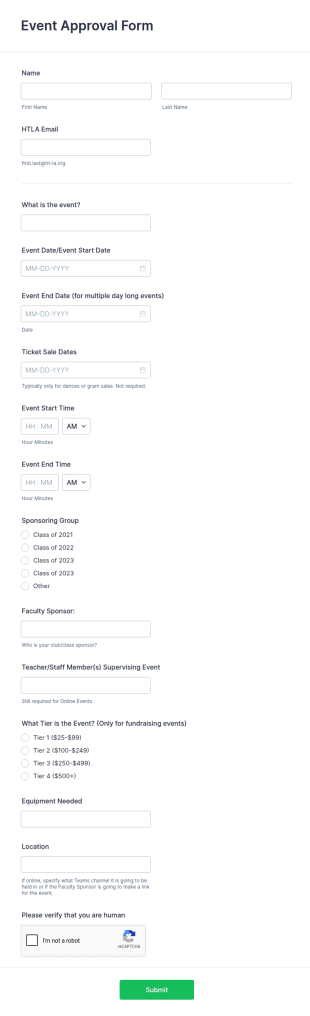 Official Event Approval Form Template