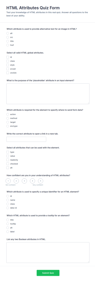 HTML Attributes Quiz Form Template