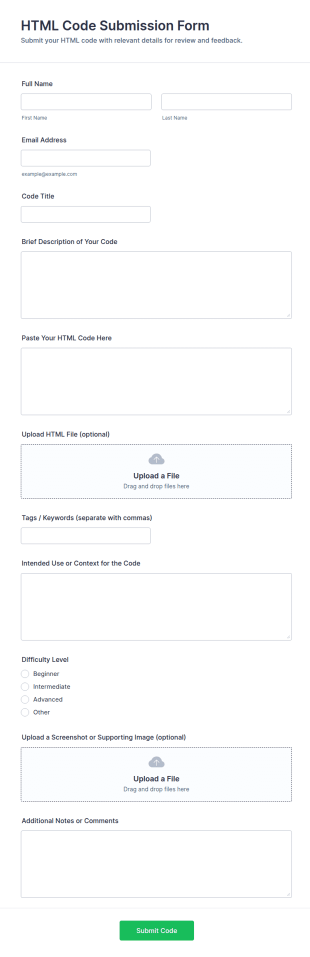 HTML Code Submission Form Template
