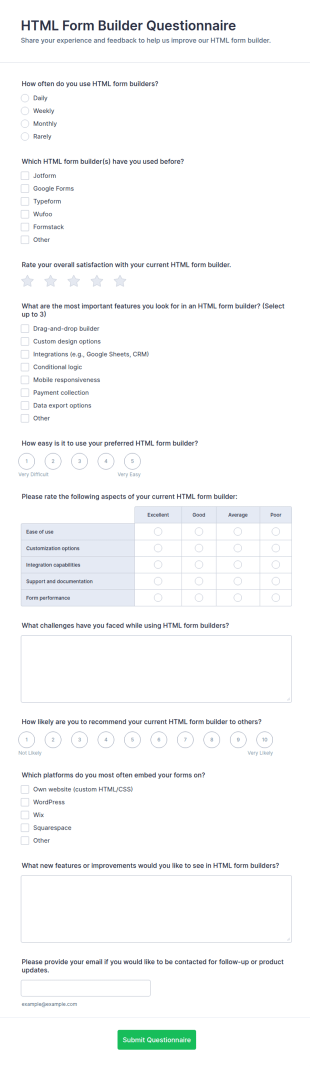 HTML Form Builder Questionnaire Form