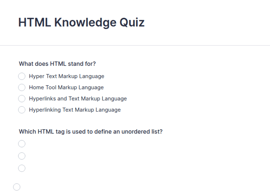 HTML Knowledge Quiz Form Template | Jotform