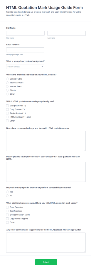 HTML Quotation Mark Usage Guide Form Template