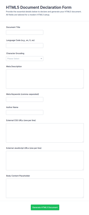 HTML5 Document Declaration Form Template