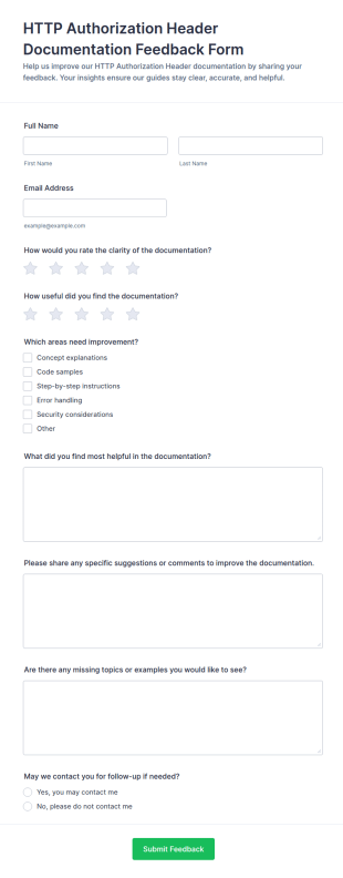 HTTP Authorization Header Documentation Feedback Form Template
