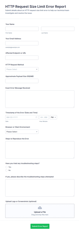 HTTP Request Size Limit Error Report Form Template