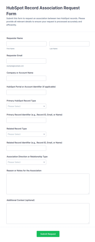 HubSpot Record Association Request Form Template