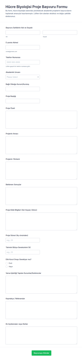Hücre Biyolojisi Proje Teslim Form Şablonu