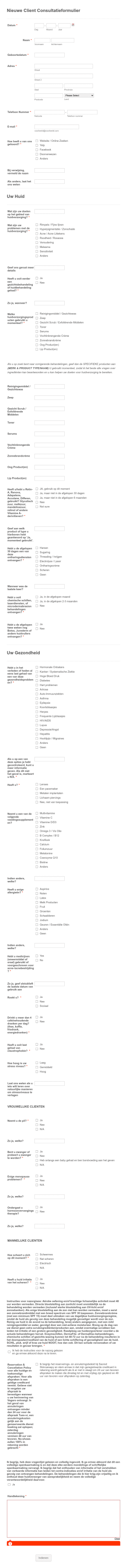 Huidverzorging Consultatieformulier