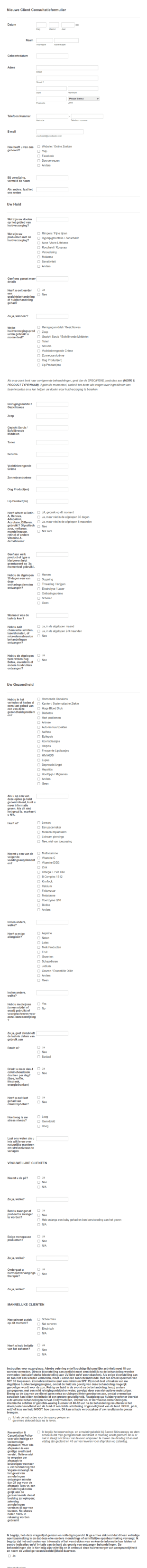 Huidverzorging Consultatieformulier