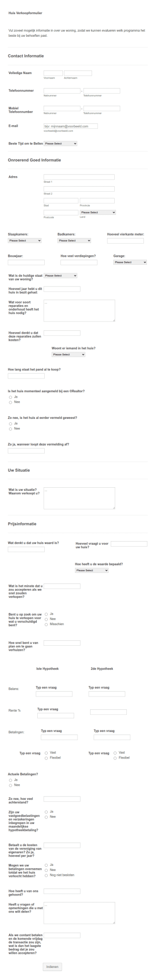 Huis Verkoopformulier