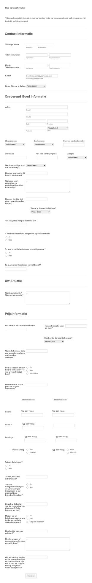 Huis Verkoopformulier