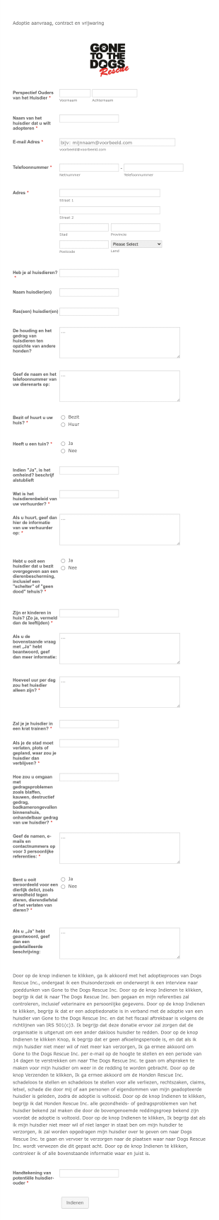 Huisdier Adoptie Aanvraagformulier Form Template