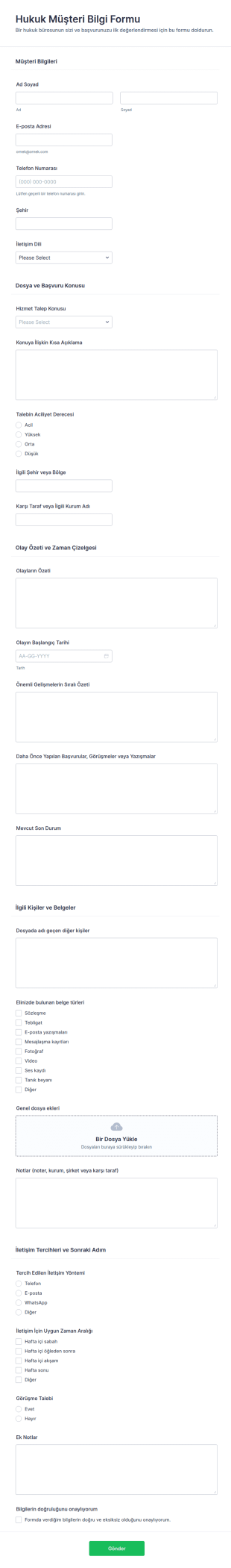 Hukuki Müşteri Kabul Form Şablonu