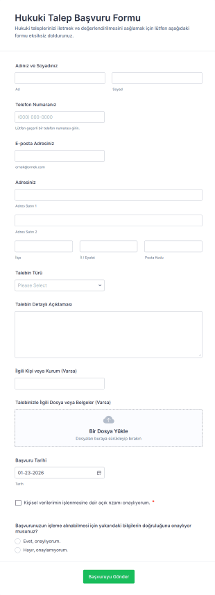Hukuki Talep Başvuru Form Şablonu