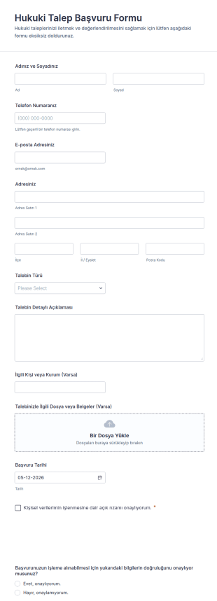 Hukuki Talep Başvuru Form Şablonu