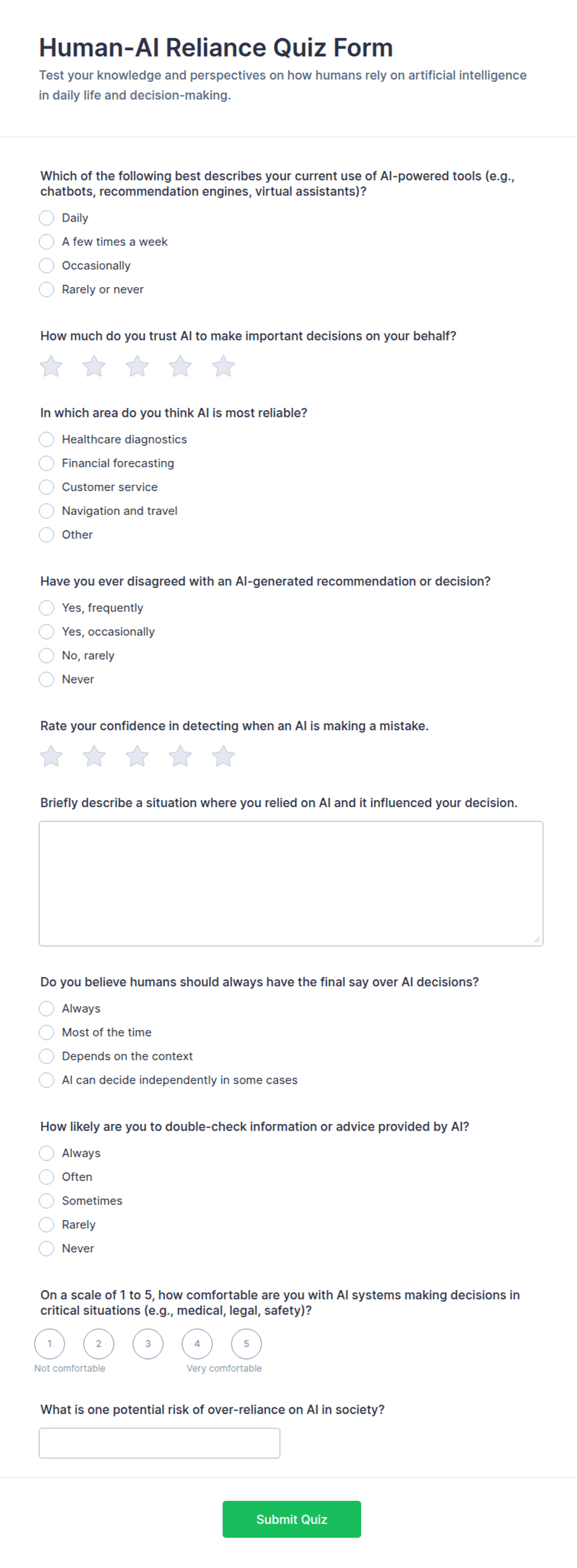 Human-AI Reliance Quiz Form Template | Jotform
