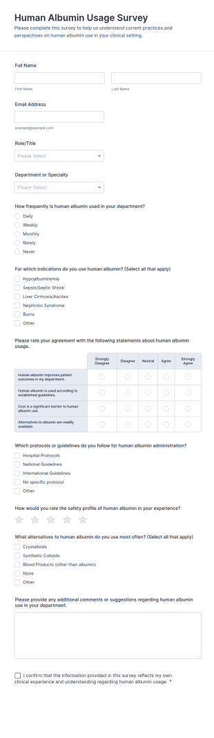 Human Albumin Usage Survey Form Template