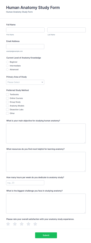 Human Anatomy Study Form Template