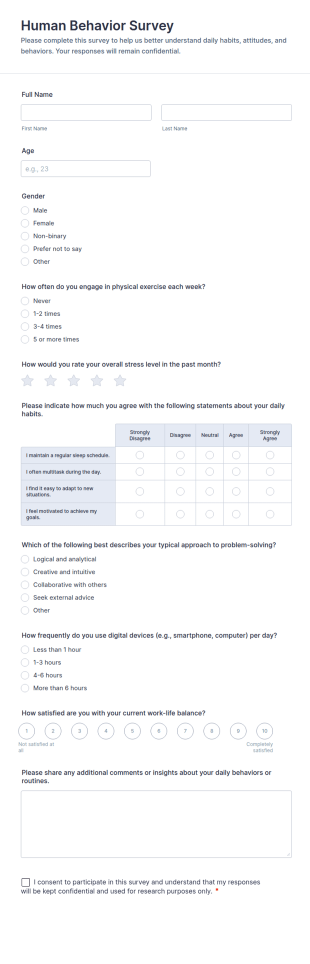 Human Behavior Survey Form Template