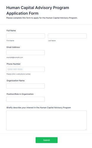 Human Capital Advisory Program Application Form Template