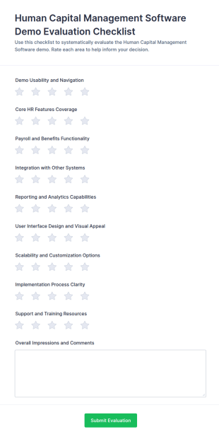 Human Capital Management Software Demo Evaluation Checklist Form Template