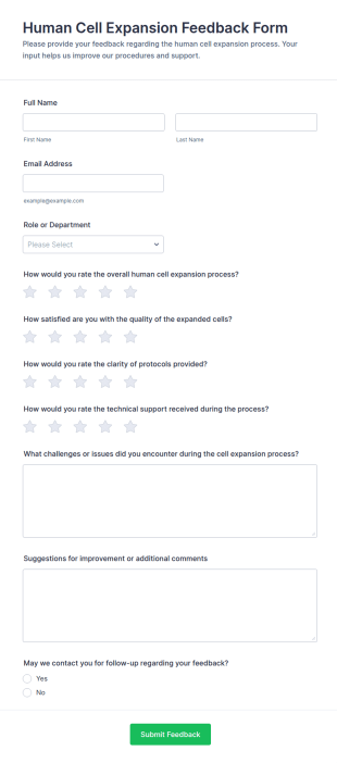 Human Cell Expansion Feedback Form Template