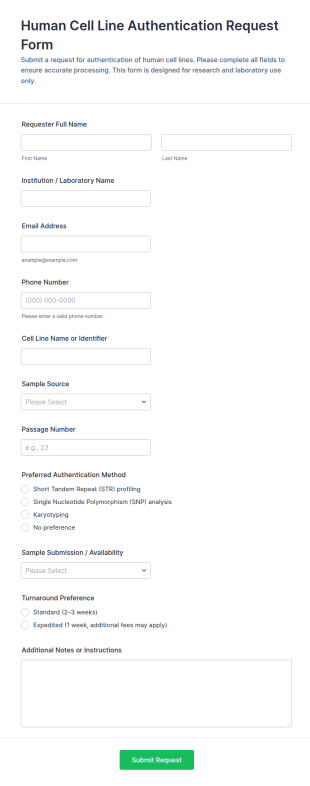Human Cell Line Authentication Request Form Template