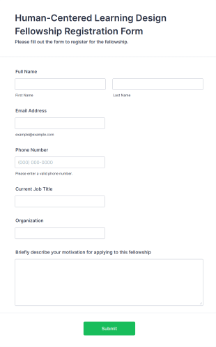 Human Centered Learning Design Fellowship Registration Form Form Template
