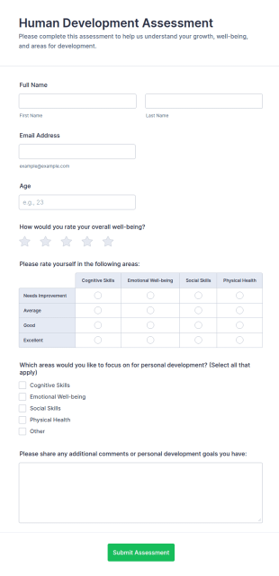 Human Development Assessment Form Template