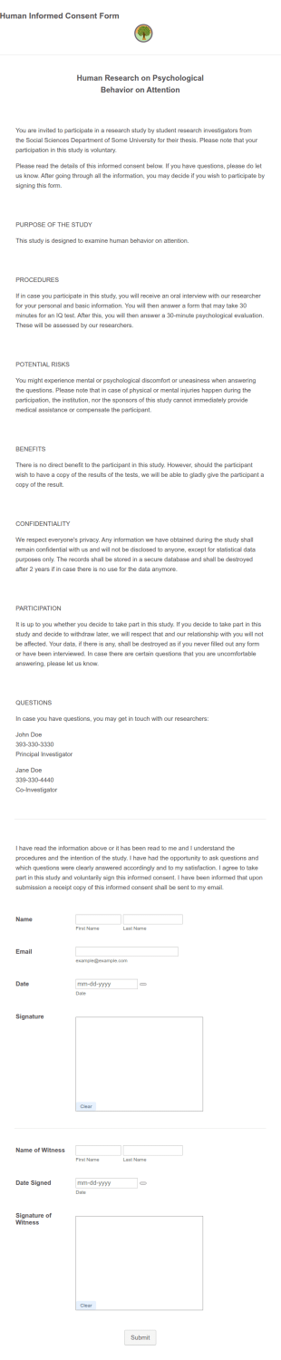 Human Informed Consent Form Template