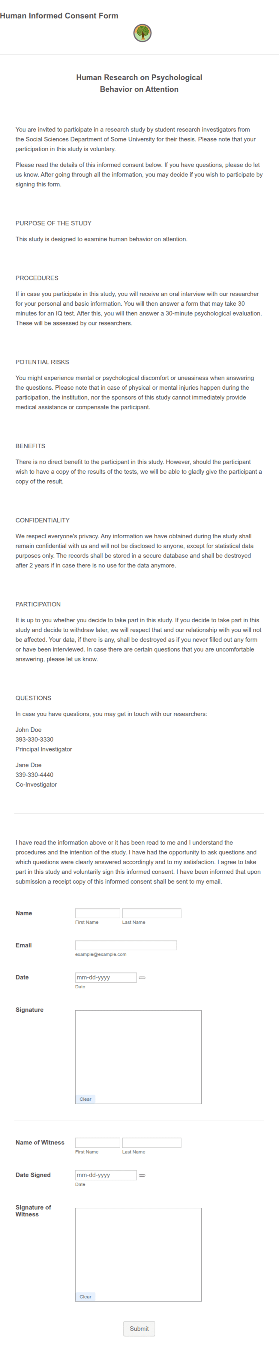 Human Concent Form.pdf Human Informed Consent Form Template | Jotform
