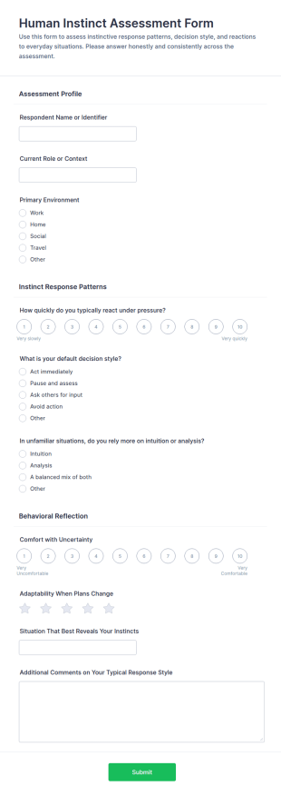 Human Instinct Assessment Form Template