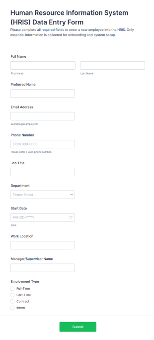 Human Resource Information System (HRIS) Data Entry Form Template