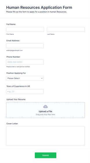 Human Resources Application Form Form Template