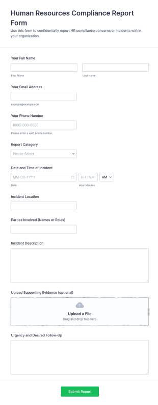 Human Resources Compliance Report Form Template