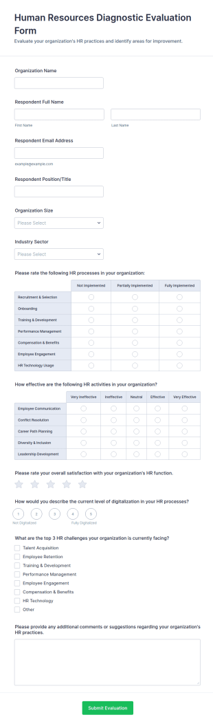 Human Resources Diagnostic Evaluation Form Template