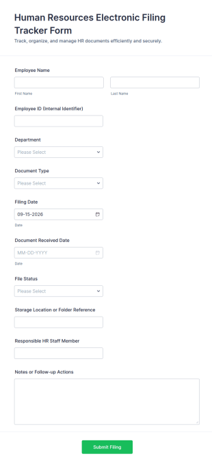 Human Resources Electronic Filing Tracker Form Template
