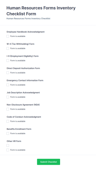 Human Resources Forms Inventory Checklist Form Template