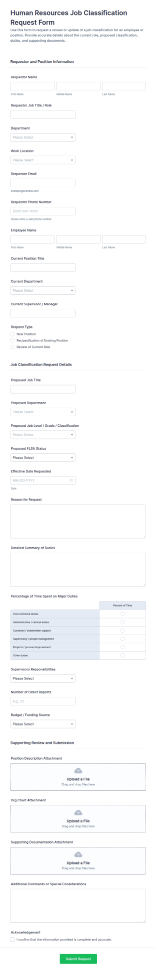 Human Resources Job Classification Request Form Template