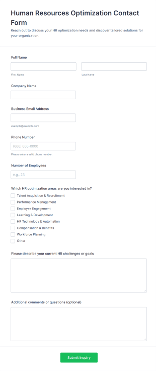 Human Resources Optimization Contact Form Template